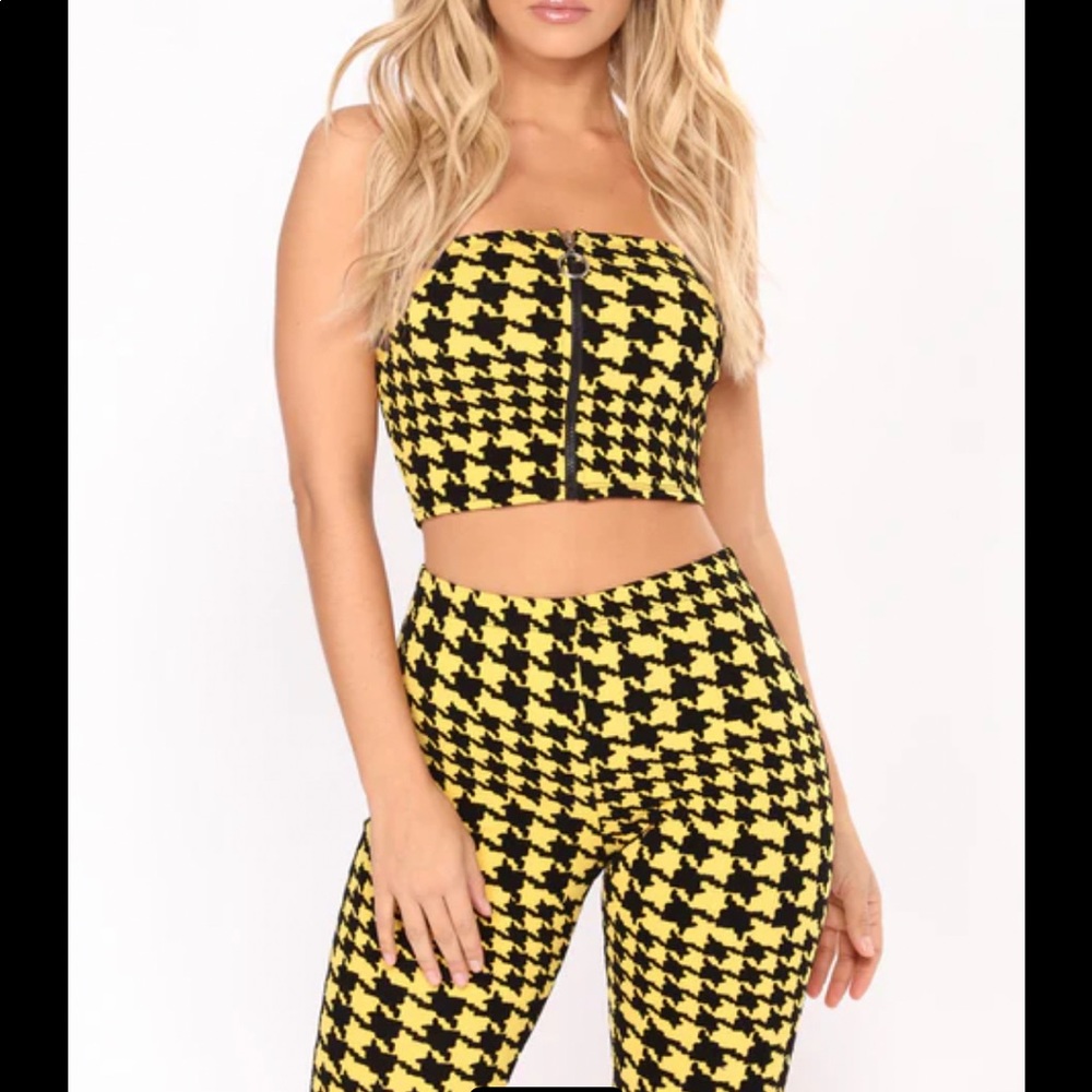 NWOT Dolls Kill Better Be Yellow Houndstooth Pant Set
